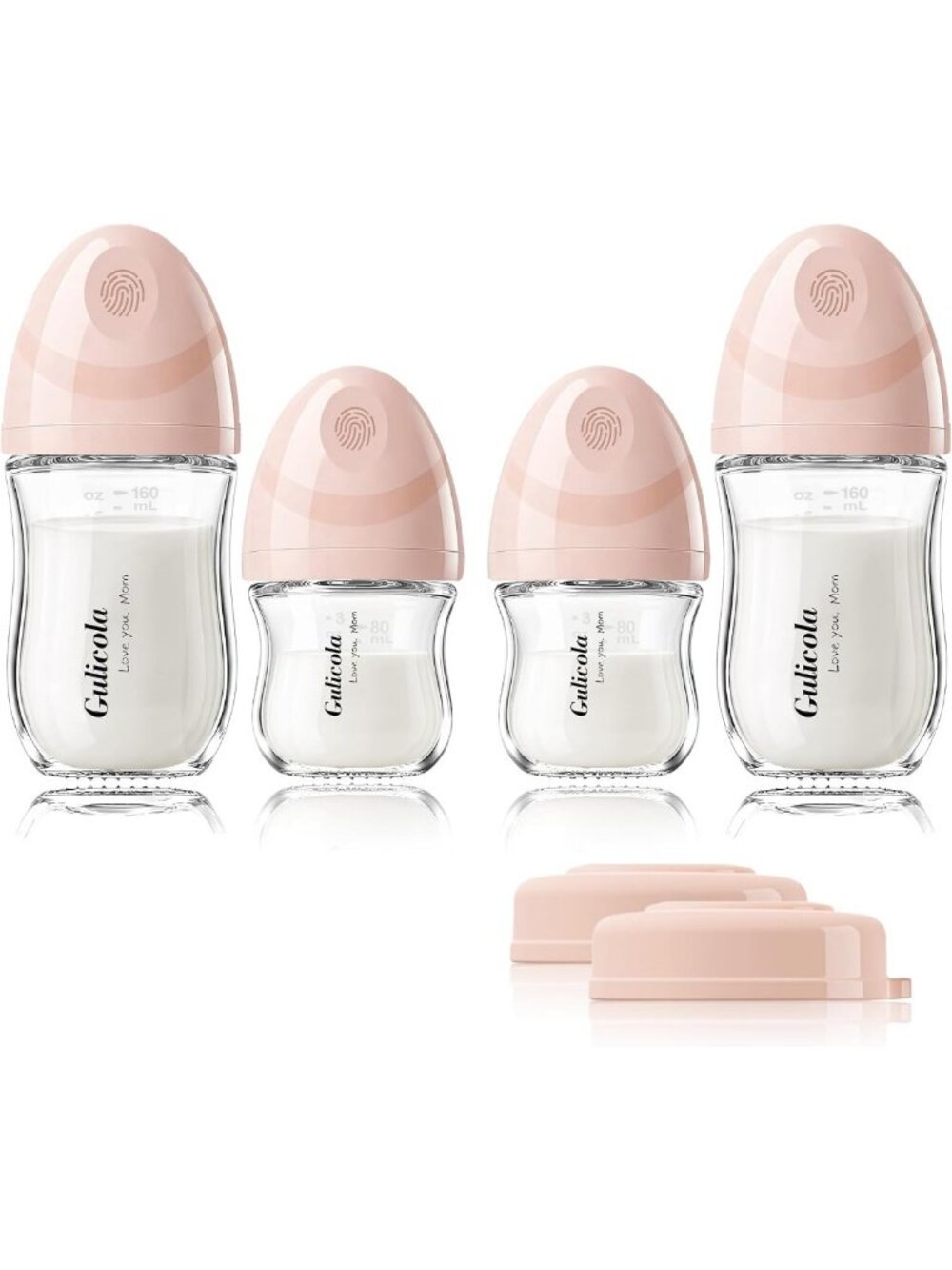 Natural Glass Baby Bottles Set - 4 Pack, Newborn Breastfeeding Bottles, Slow